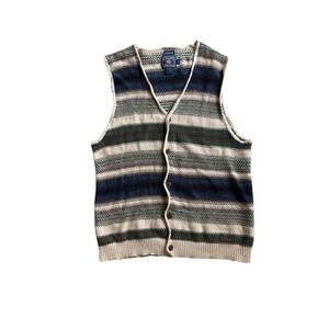 Men’s Vintage Chaps Ralph Lauren Sweater Button Vest Sz Medium Striped Handframe